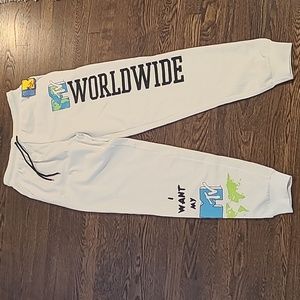 MTV worldwide, I want my MTV, large white blue and green logo Sweatpants, NWT
